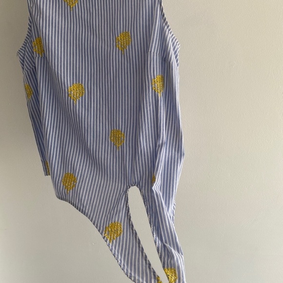 J. Crew blue striped, size 4, yellow pineapple embroidered, side tie tank. - Picture 6 of 13